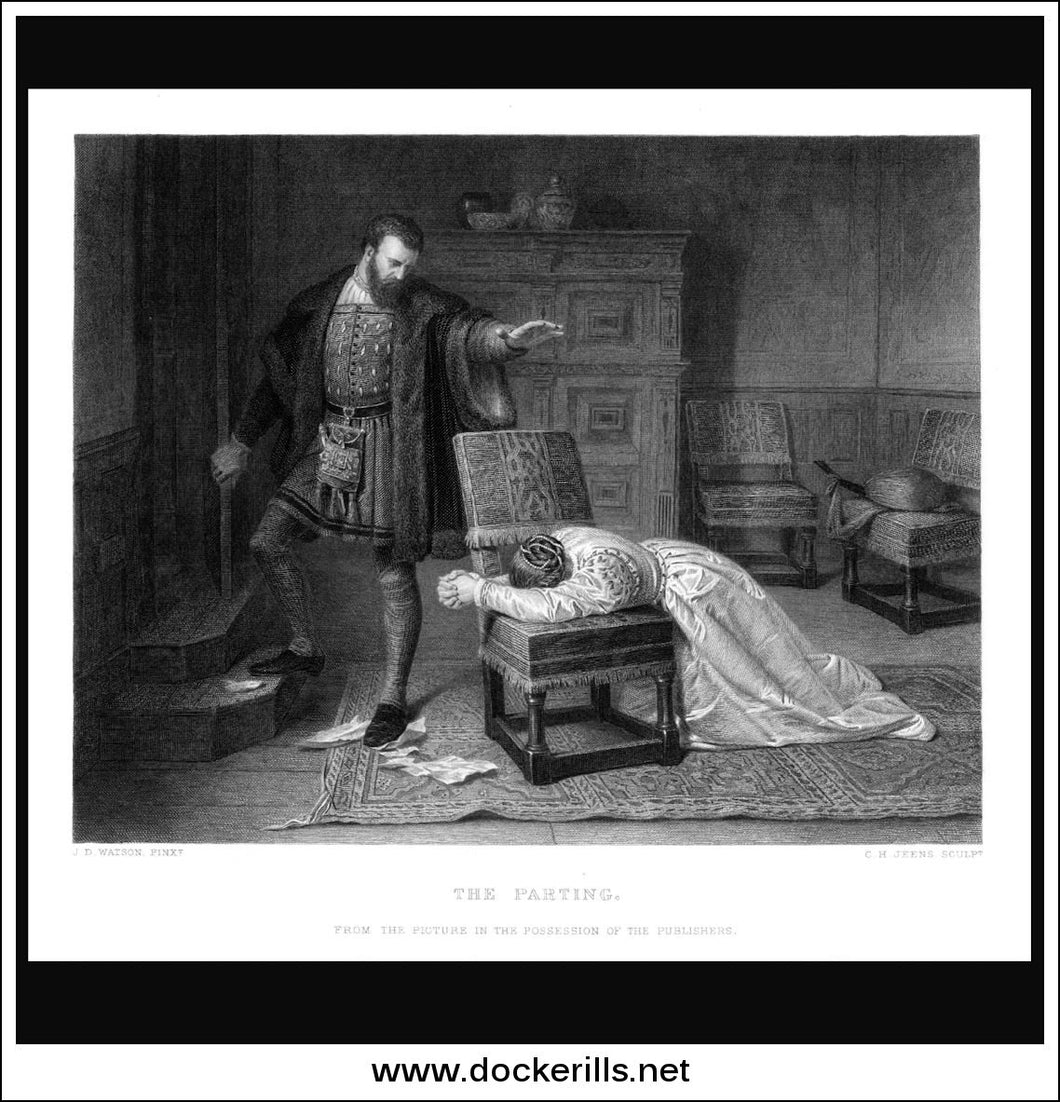 The Parting, J.D. Watson, Antique Print, Steel Engraving c. 1875.