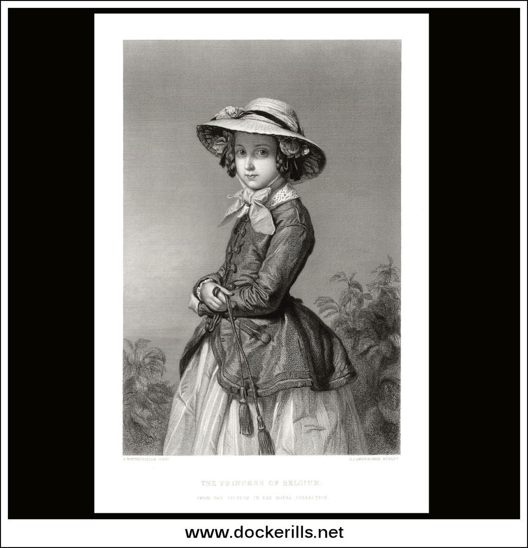 The Princess Of Belgium, E. Winterhalter, Antique Print, Steel Engraving c. 1875.