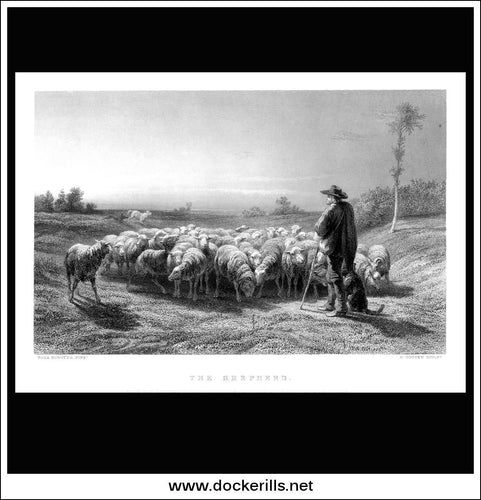 The Shepherd, Rosa Bonheur, Antique Print, Steel Engraving c. 1875.