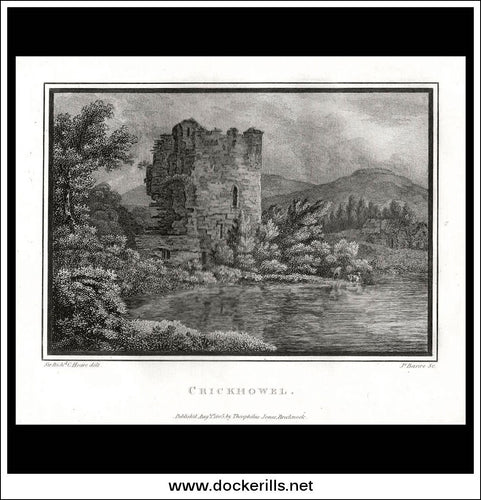 Crickhowel, Breconshire, Wales. Antique Print, Copper Plate Engraving 1805.