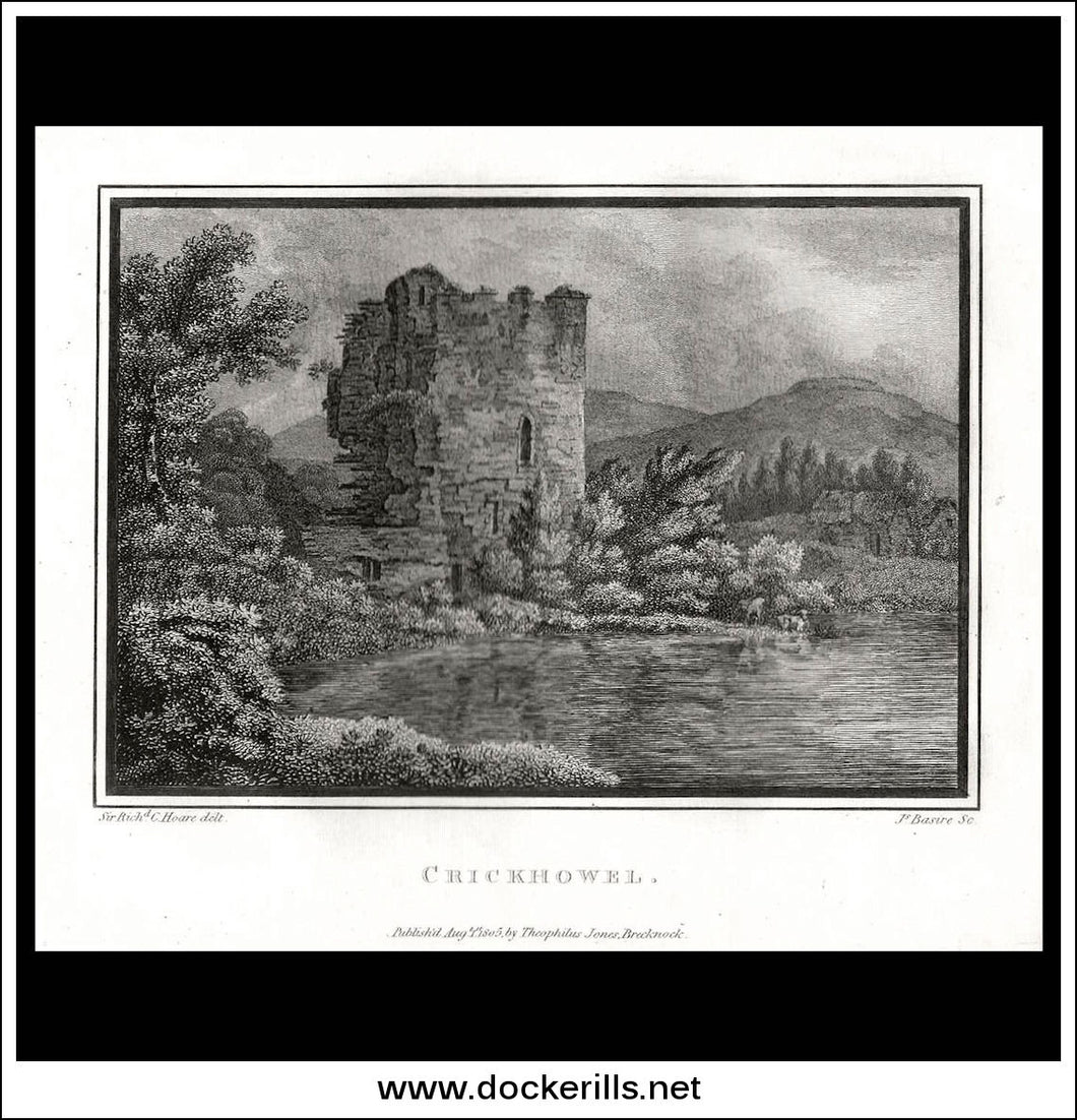 Crickhowel, Breconshire, Wales. Antique Print, Copper Plate Engraving 1805.