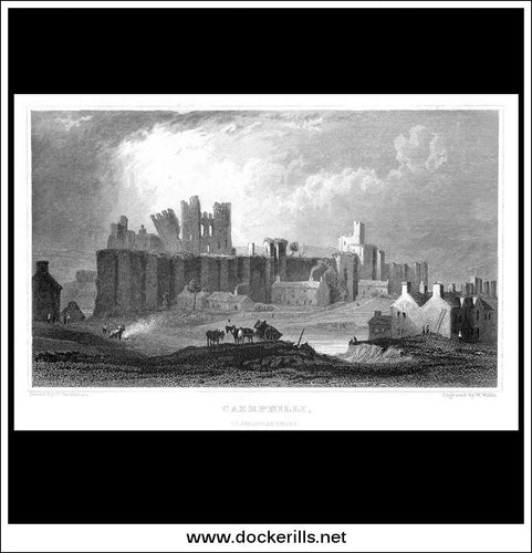Caerphilly / Caerphilli, Glamorganshire, Wales. Antique Print, Steel Engraving c. 1830.
