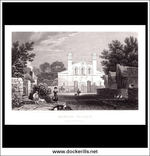Margam Church, Glamorganshire, Wales. Antique Print, Steel Engraving 1831.