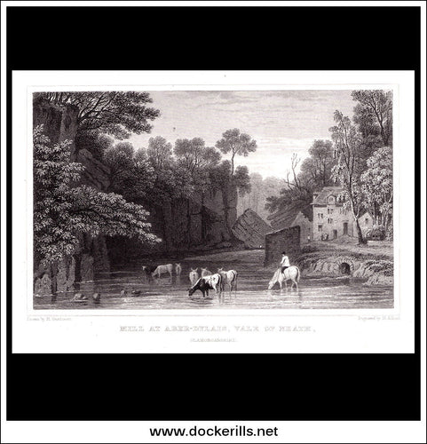 Mill At Aber-Dylais, Vale Of Neath, Glamorganshire, Wales. Antique Print, Steel Engraving 1831.