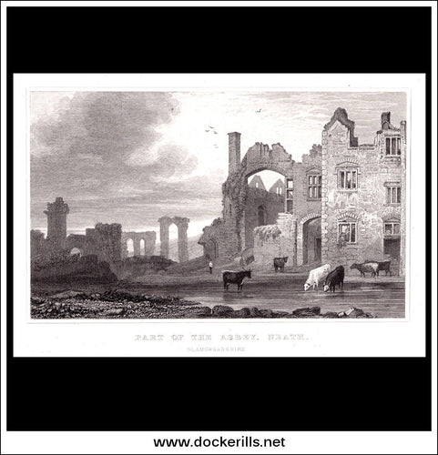 Part Of The Abbey, Neath, Glamorganshire, Wales. Antique Print, Steel Engraving 1831.