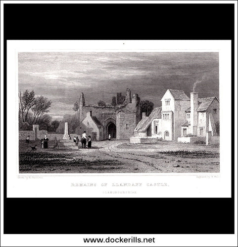 Remains Of Llandaff Castle, Glamorganshire, Wales. Antique Print, Steel Engraving 1831.