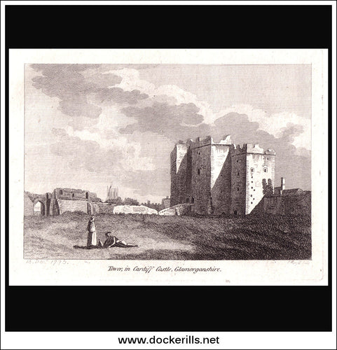 Tower In Cardiff Castle, Glamorganshire, Wales. Antique Print, Copper Plate Engraving 1775.
