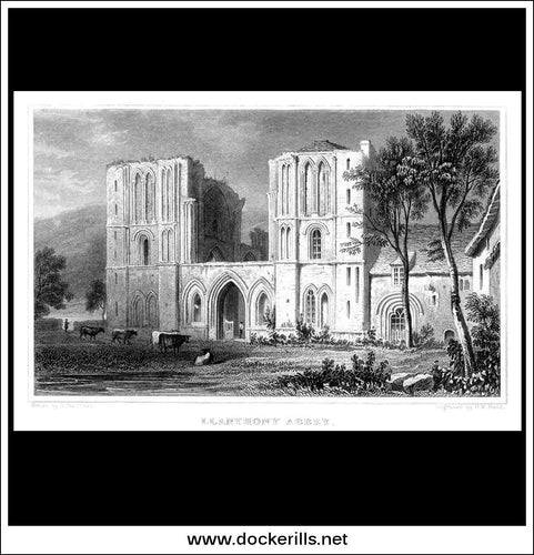 Llanthony Abbey, West Front, Monmouthshire, Wales. Antique Print, Steel Engraving c. 1830.