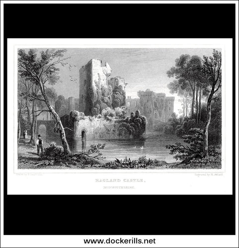 Ragland (Raglan) Castle, Monmouthshire, Wales. Antique Print, Steel Engraving c. 1830.