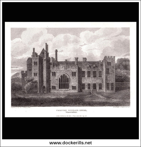 Compton Wyngate House, Warwickshire, England. Antique Print, Copper Plate Engraving 1812.