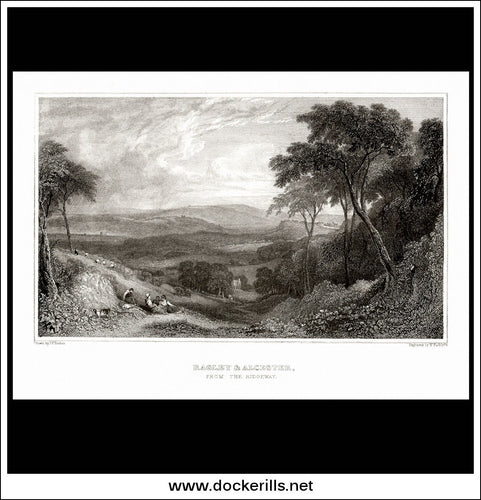 Ragley & Alcester From The Ridgeway, Warwickshire, England. Antique Print, Steel Engraving c. 1850.