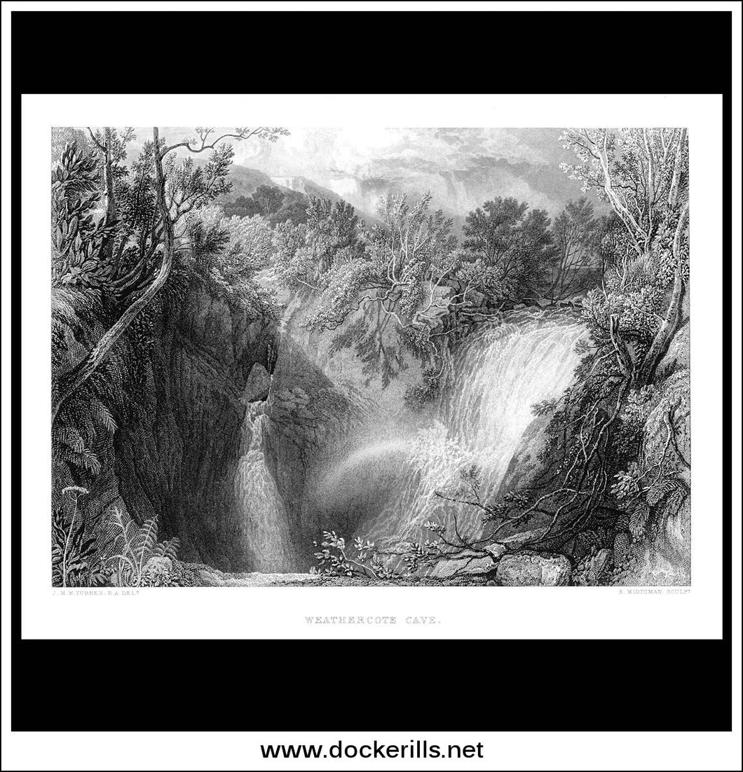 Weathercote Cave, J.M.W. Turner R.A., Antique Print, Steel Engraving c. 1875.