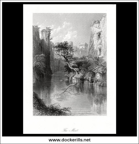 Raglan Castle, The Moat, Monmouthshire, Wales. Antique Print, Steel Engraving c. 1830.