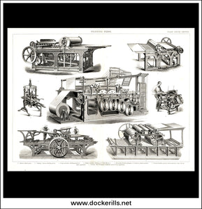 Types Of Printing Press. Antique Print, Lithograph c. 1880.