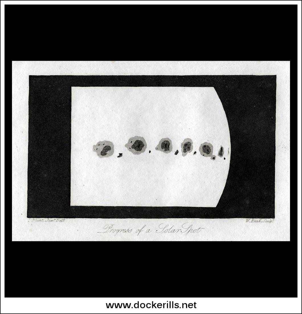 Progress Of A Solar Spot. Antique Print, 1811. Sun Spot.