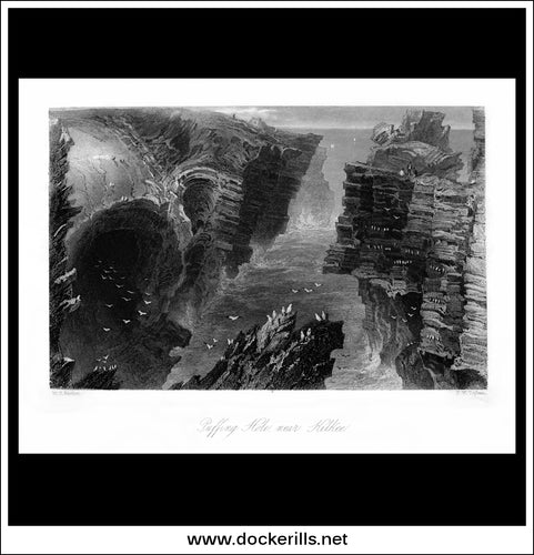 Puffing Hole Near Kilkee, Co. Clare, Ireland. Antique Print, Steel Engraving c. 1840.