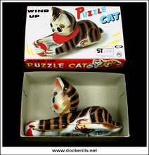 Puzzle Cat. Vintage Tin Plate Clockwork Novelty Toy, Nakayama / Ishizuka, Japan 1.