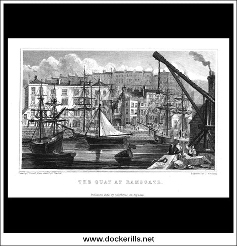 The Quay At Ramsgate, Kent, England. Antique Print, Steel Engraving 1832.