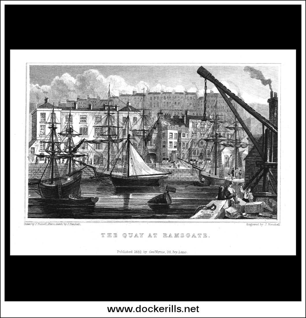 The Quay At Ramsgate, Kent, England. Antique Print, Steel Engraving 1832.