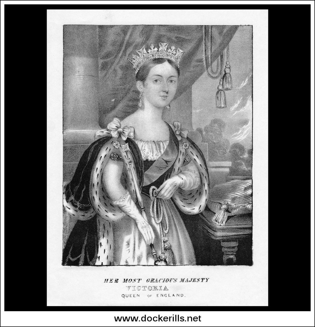 Her Most Gracious Majesty Victoria Queen Of England. Antique Print, 1837.