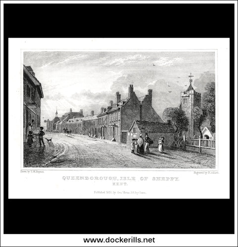 Queenborough, Isle Of Sheppy, Kent, England. Antique Print, Steel Engraving 1830.