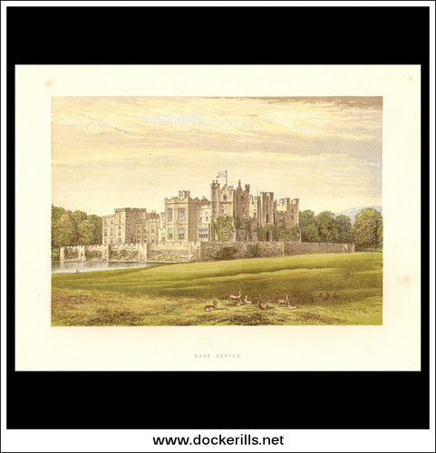 Raby Castle, Near Staindrop, County Durham, England. Antique Print, Chromoxylograph 1880.