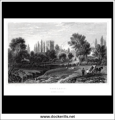 Ragland (Raglan), Monmouthshire, Wales. Antique Print, Steel Engraving c. 1830.