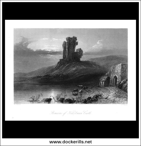 Remains Of Kilcolman Castle, Co. Cork, Ireland. Antique Print, Steel Engraving c. 1840.