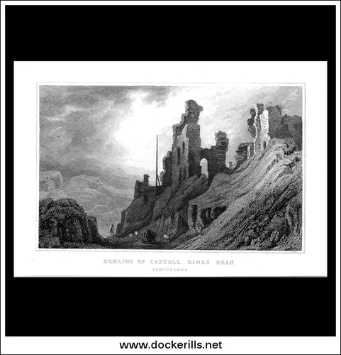 Antique Print Remains Of Castell Dinas Bran, Denbighshire, Wales. Steel Engraving c. 1830.