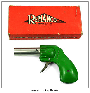 Super Plunger Water Pistol. Vintage 1950's Tin Plate / Pressed Steel Water Pistol / Gun, Remanco, Great Britain.