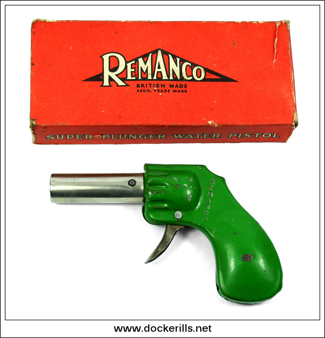 Super Plunger Water Pistol. Vintage 1950's Tin Plate / Pressed Steel Water Pistol / Gun, Remanco, Great Britain.