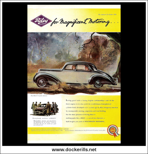 Riley 1½ Litre Saloon. Original Vintage Advert From October 22nd, 1954.