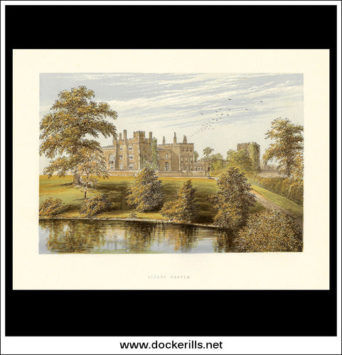 Ripley Castle, Near Knaresborough, Yorkshire, England. Antique Print, Chromoxylograph 1880.