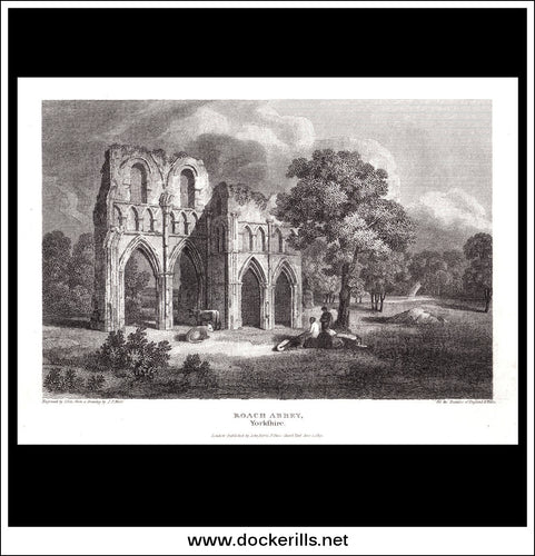 Roach Abbey, Yorkshire, England. Antique Print, Copper Plate Engraving 1813.