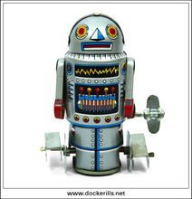 Robot 7, Taiwan, Japan. Vintage Tin Plate Clockwork Paddle Foot Robot 2.