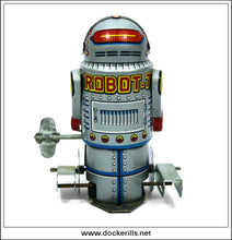 Robot 7, Taiwan, Japan. Vintage Tin Plate Clockwork Paddle Foot Robot 3.