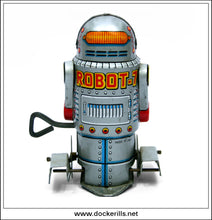 Robot 7, Yoneya / Noguchi, Japan. Vintage Tin Plate Clockwork Paddle Foot Robot. [2] B