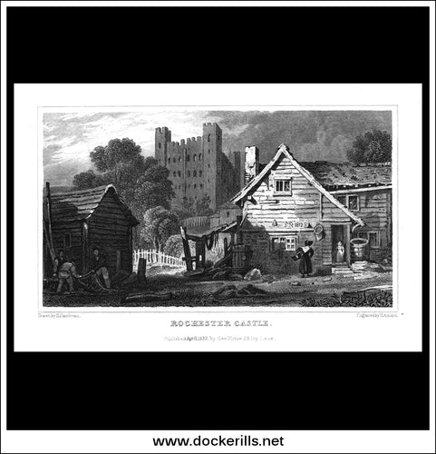 Rochester Castle, Kent, England. Antique Print, Steel Engraving 1832.