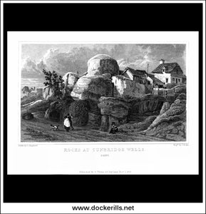 Rocks At Tunbridge Wells, Kent, England. Antique Print, Steel Engraving 1828.