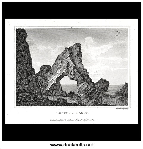 Rocks Near Banff, Banffshire, Scotland. Antique Print, Copper Plate Engraving 1807.