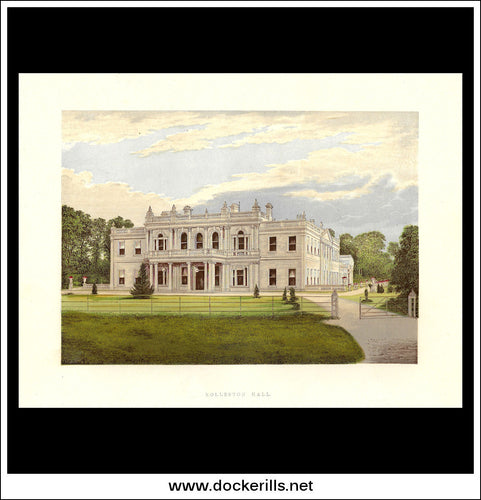 Rolleston Hall, Near Burton-Upon-Trent, Staffordshire, England. Antique Print, Chromoxylograph 1880.