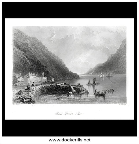 Ross-Trevor Pier, Co. Down, Northern Ireland. Antique Print, Steel Engraving c. 1840.
