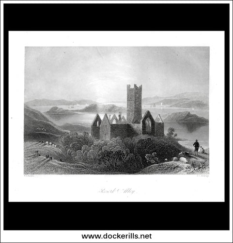 Rosserk Abbey, Co. Mayo, Ireland. Antique Print, Steel Engraving c. 1840.