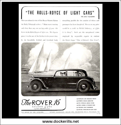 Rover '16', Rolls-Royce Of Light Cars. Original Vintage Advert From June 21st 1939