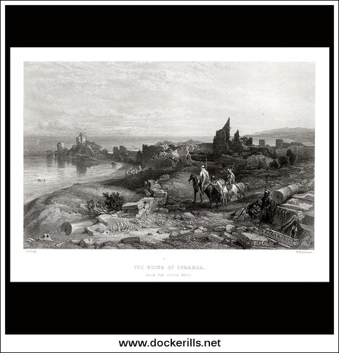 The Ruins Of Caesarea, Turkey. Antique Print, Steel Engraving c. 1855.