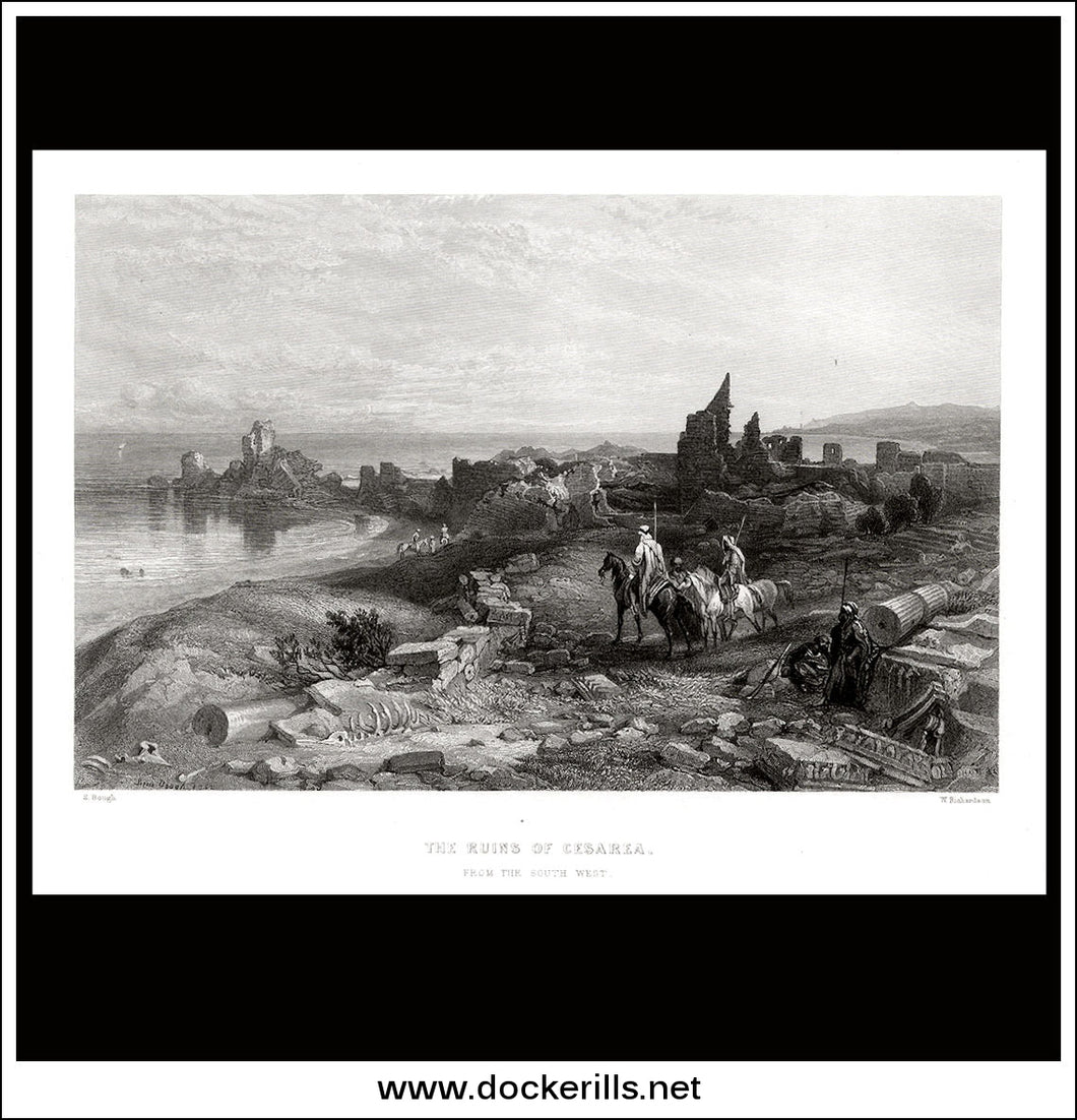 The Ruins Of Caesarea, Turkey. Antique Print, Steel Engraving c. 1855.