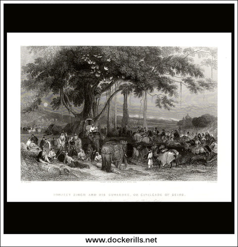 Runjeet Singh & His Suwaree, Or Cavalcade Of Seiks, India. Antique Print, Steel Engraving 1845.