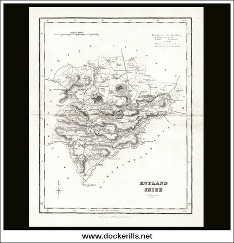 Map Of Rutlandshire, England. Antique Map, Steel Engraving. A. Fullerton c. 1850.