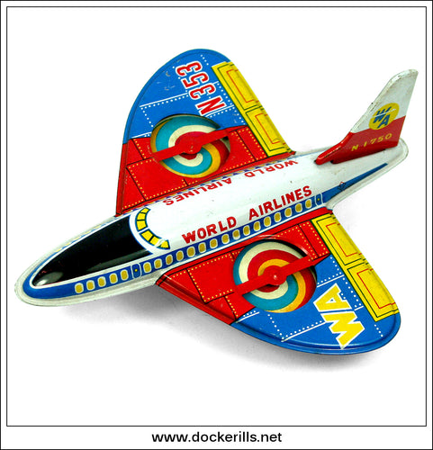 Vintage Tin Plate World Airlines Jet Plane WA N353 Koyo Kinzoku Japan