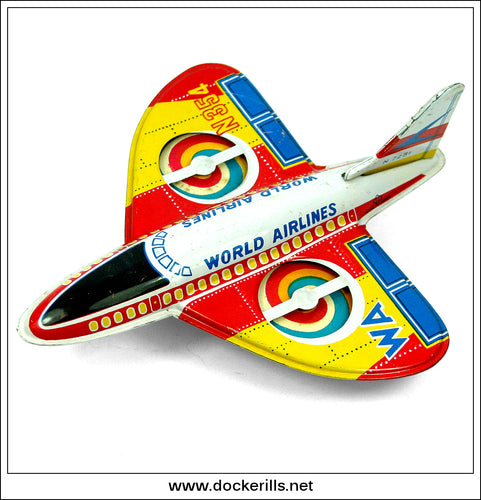 Vintage Tin Plate World Airlines Jet Plane WA N354 Koyo Kinzoku Japan